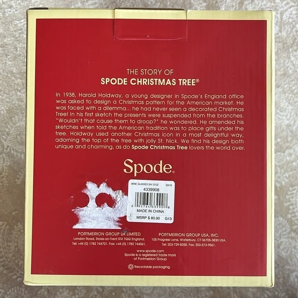 Brand New Spode Set of 4 Wine Glasses Christmas Tree 13 oz Festive Glassware